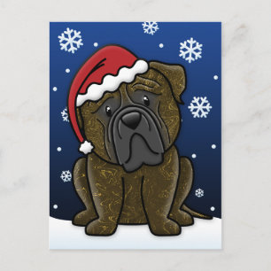 Kawaii Brindle Bullmastiff Christmas Postcard