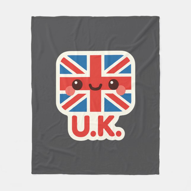 Kawaii British Flag – Cute UK Design Fleece Blanket (Front)