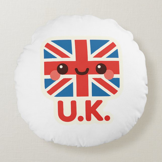 Kawaii British Flag – Cute UK Design Round Cushion (Front)