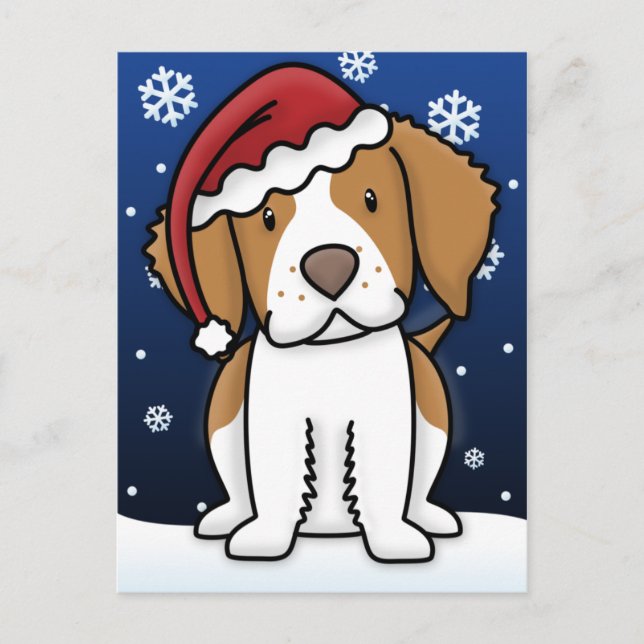 Kawaii Brittany Spaniel Christmas Postcard (Front)