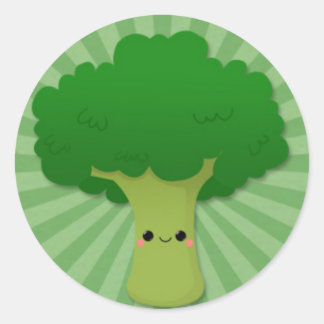 Kawaii Broccoli on Green Starburst Classic Round Sticker