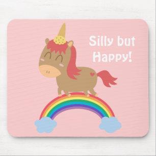 Kawaii Brown Horse trying to be a Unicorn Mouse Mat