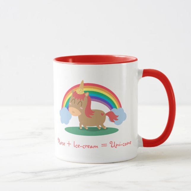 Kawaii Brown Horse trying to be a Unicorn Mug (Right)