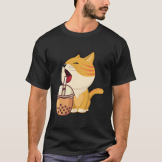 Kawaii Bubble Tea Boba Milk Tea Anime Cat Cute Fun T-Shirt