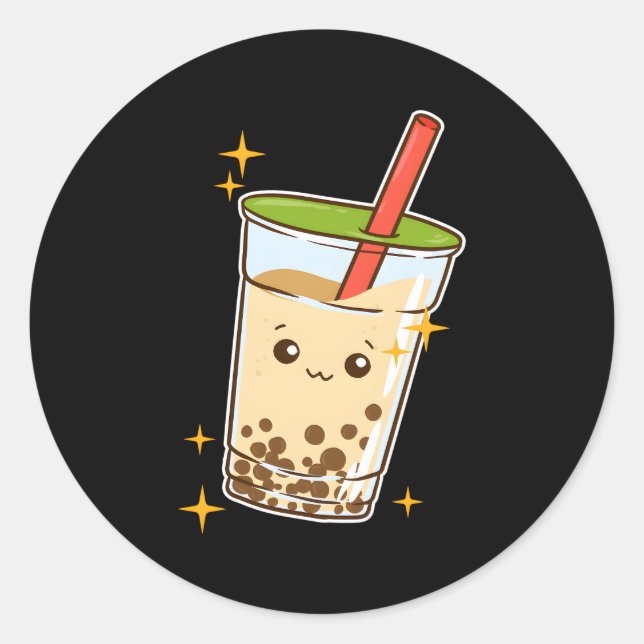 Kawaii Bubble Tea Boba Milk Tea Tapioca Classic Round Sticker (Front)