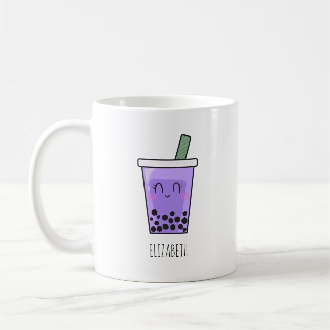 Kawaii Bubble Tea Boba Taro Ube Purple Yam Name Coffee Mug (Left)