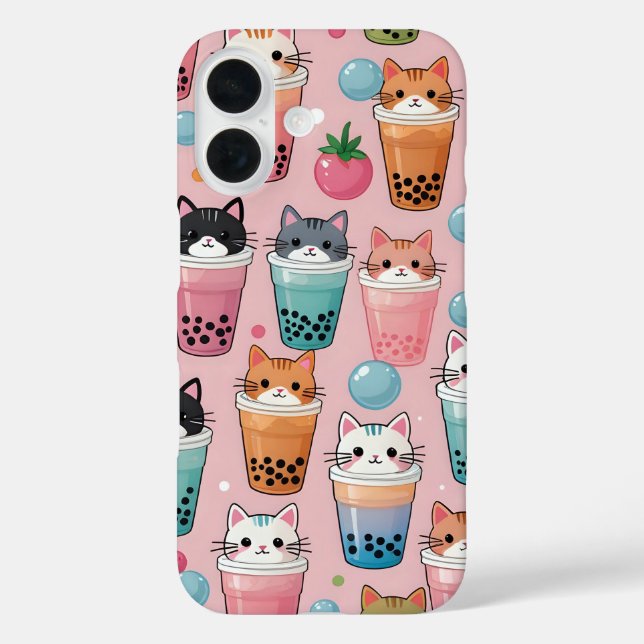 Kawaii Bubble Tea Cats Seamless Pattern Case-Mate iPhone Case (Back)