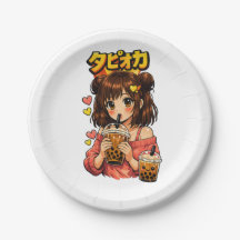 Kawaii Bubble Tea Girl Paper Plate