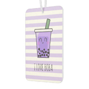 Kawaii Bubble Tea I Love Boba  Taro Ube Purple  Car Air Freshener