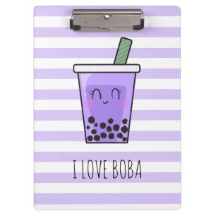 Kawaii Bubble Tea I Love Boba Taro Ube Purple Clipboard