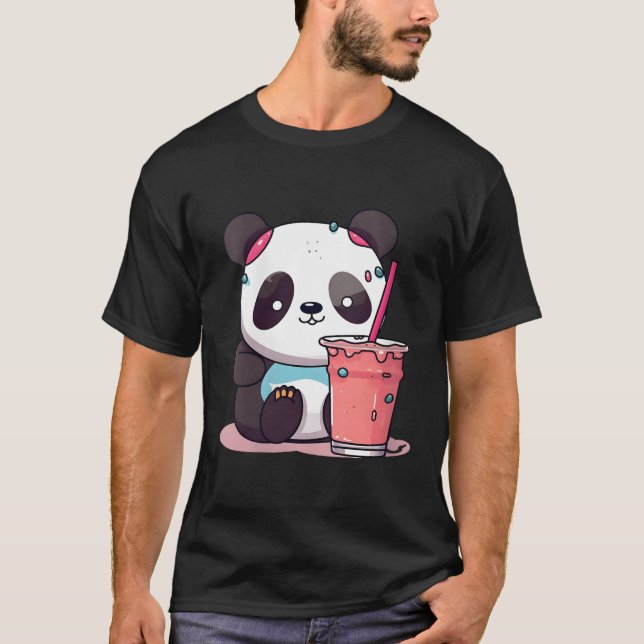 Kawaii Bubble Tea Panda Boba-Tea Japanese T-Shirt (Front)
