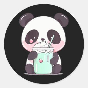 Kawaii Bubble Tea Panda Funny Boba-Tea Japanese Classic Round Sticker