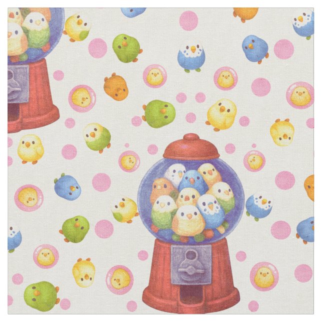 Kawaii Budgie Gumball Pastel Pattern Fabric (Close Up)