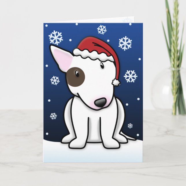 Kawaii Bull Terrier Christmas Card (Front)