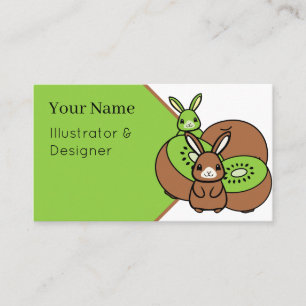 Kawaii Bunnies and Fresh Kiwis - Green Aesthetic I Business Card