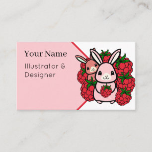 Kawaii Bunnies and Red Raspberries - Fruity Sweetn Business Card
