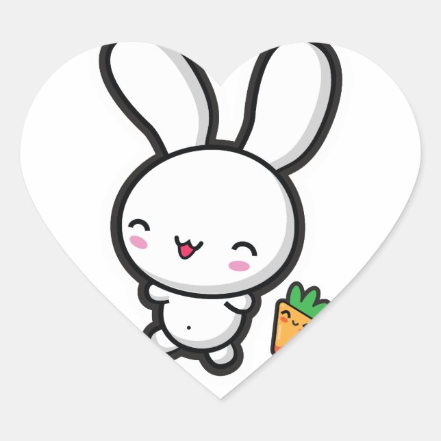 Kawaii Bunny and Carrot Heart Sticker (Front)