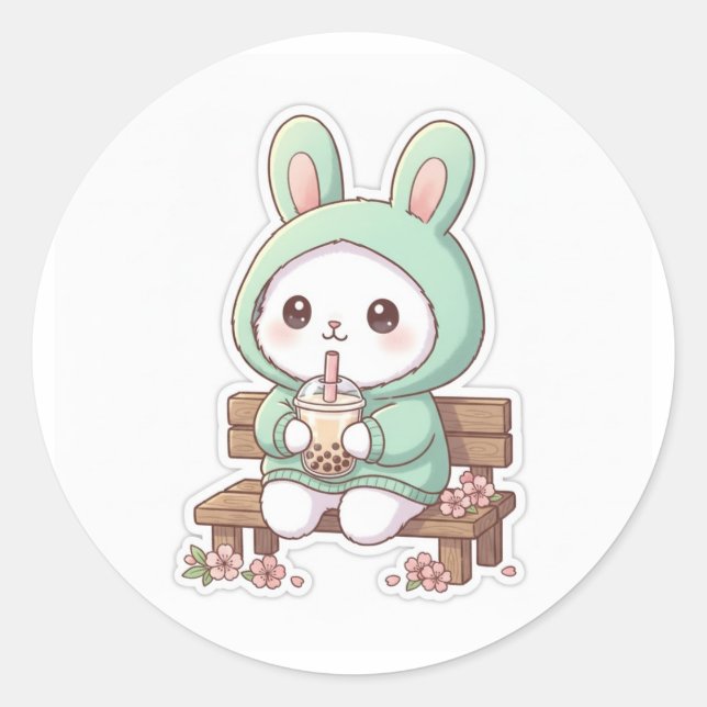 Kawaii Bunny Bubble Tea Sticker (Front)