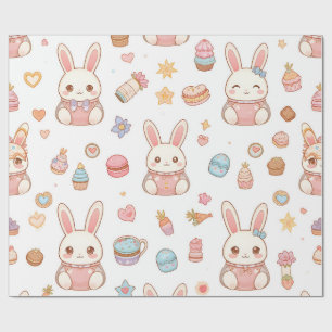 Kawaii Bunny Café Easter Cute Chibi Bunnies  Wrapping Paper