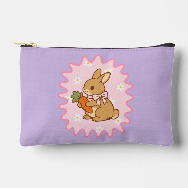 Kawaii Bunny Carrot Spring Flowers  Accessory Pouch (Front)