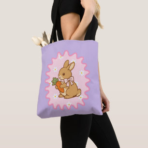 Kawaii Bunny Carrot Spring Flowers  Tote Bag