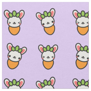Kawaii Bunny Carrot with Purple Background Fabric
