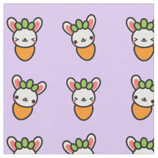 Kawaii Bunny Carrot with Purple Background Fabric