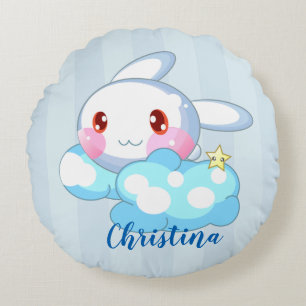 Kawaii Bunny, Cloud & Star Custom Round Cushion