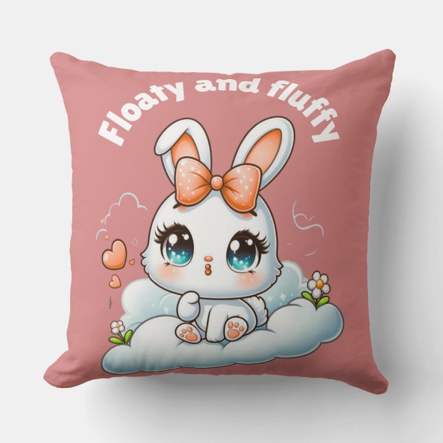 Kawaii Bunny – Cute Chibi Rabbit Throw Pillow (Front)