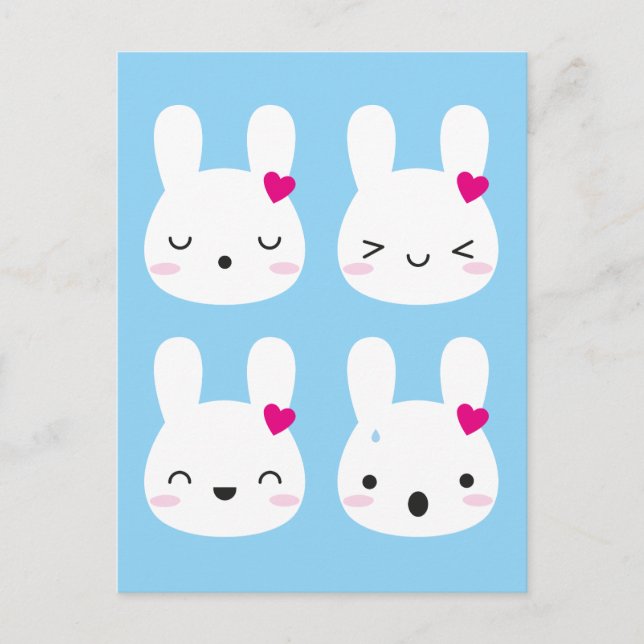 Kawaii Bunny Emotions Postcard (Front)