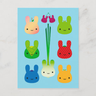 Kawaii Bunny Fruit & Vegetables Postcard