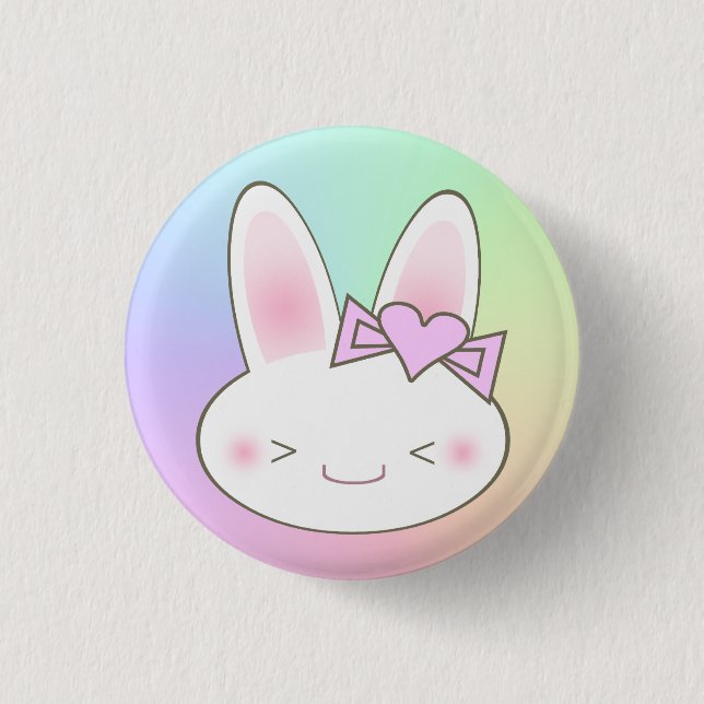 Kawaii Bunny Rabbit & Bow 3 Cm Round Badge (Front)