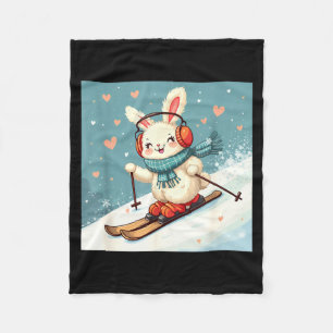 Kawaii bunny skiing shirt cute winter snow earmuff fleece blanket