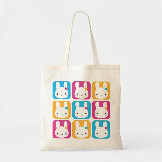 Kawaii Bunny Squares Tote Bag (Front)