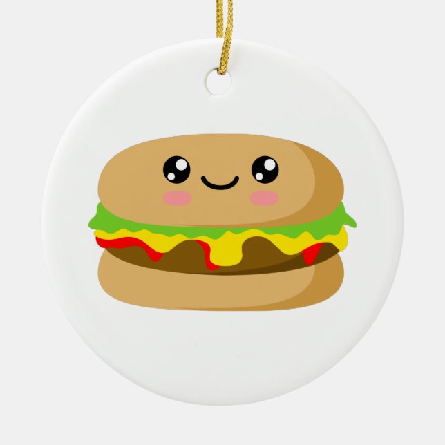 Kawaii Burger Ceramic Tree Decoration (Front)