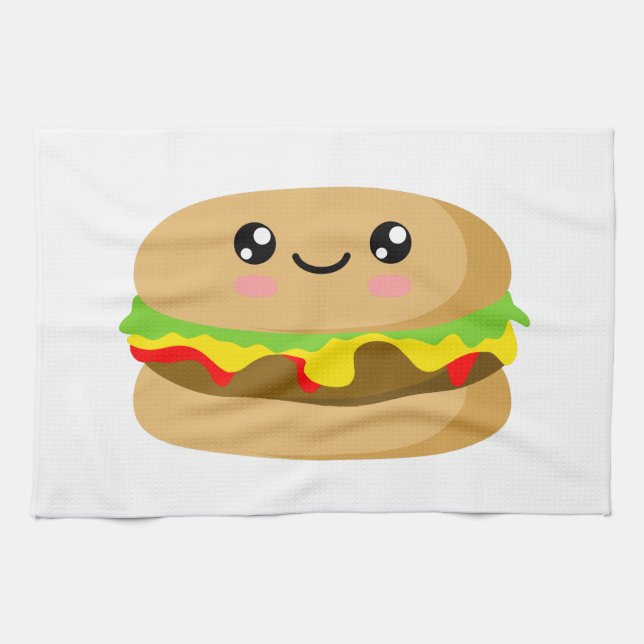 Kawaii Burger Tea Towel (Horizontal)