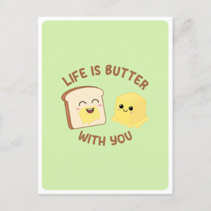 Kawaii Butter Bread Food Pun Love Friendship Quote Postcard