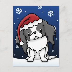 Kawaii BW Japanese Chin Christmas Postcard