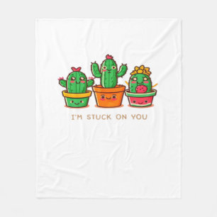 Kawaii Cacti Crew Im Stuck On You Playful Design  Fleece Blanket