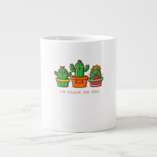 Kawaii Cacti Crew Im Stuck On You Playful Design  Large Coffee Mug