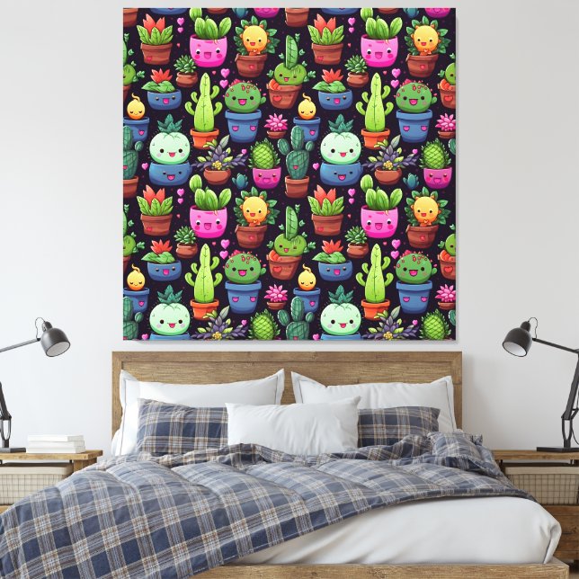Kawaii Cactus Canvas Print (Insitu(Bedroom))