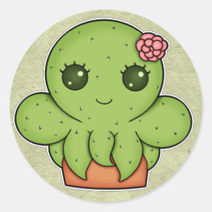 Kawaii Cactus Octopus Classic Round Sticker