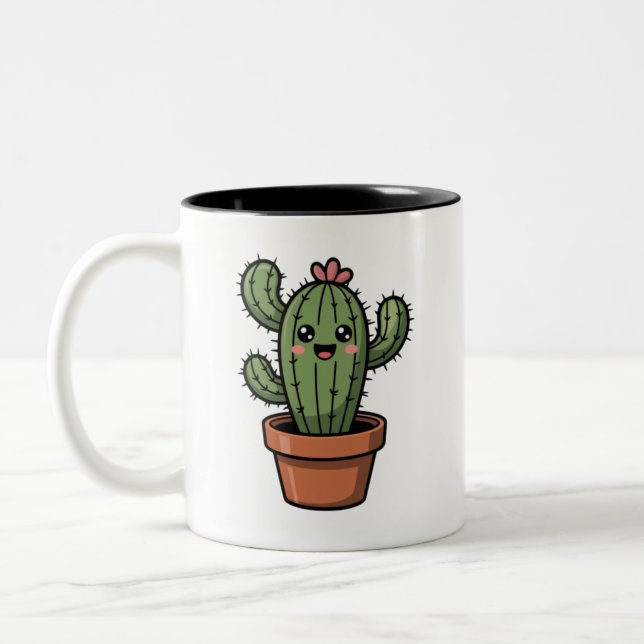 Kawaii Cactus Two-Tone Coffee Mug (Left)