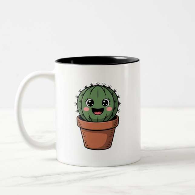 Kawaii Cactus Two-Tone Coffee Mug (Left)