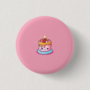 Kawaii cake badge/button/pin pink 3 cm round badge