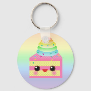 Kawaii Cake Pink Rainbow Sprinkles Fun Dessert Key Ring