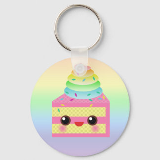 Kawaii Cake Pink Rainbow Sprinkles Fun Dessert Key Ring