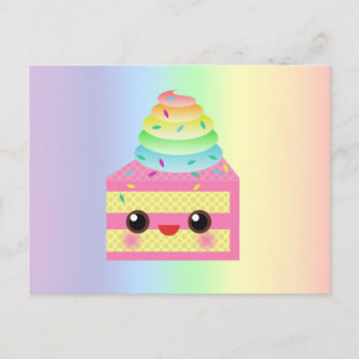 Kawaii Cake Pink Rainbow Sprinkles Fun Dessert Postcard