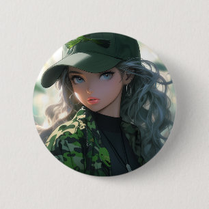 Kawaii Camouflage Military Hunter Drill Anime Girl 6 Cm Round Badge