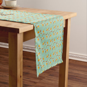 Kawaii Candy Corn & Falling Leaves Pattern Short Table Runner